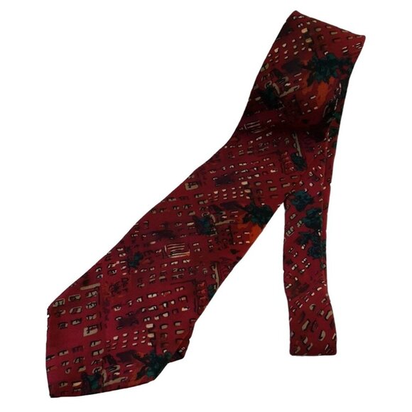 2/$15 J. Garcia Mens Holiday Necktie Red 57.75" Green Trees Winter Tie 100% Silk - Picture 3 of 6